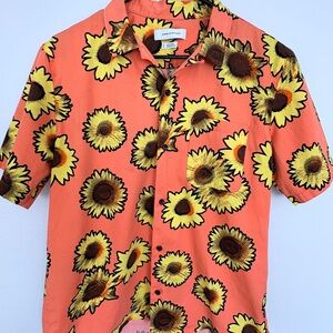 Urban Outfitters Orange Sunflower Print Button-Up